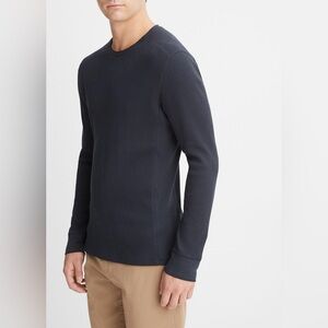 Vince Thermal Long Sleeve Crew Neck Pullover Navy Blue - Henley Style - XXL
